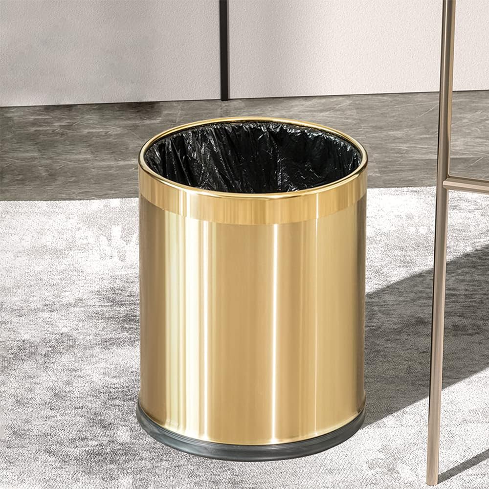 14L/2.6GAL，Gold Bathroom Trash can,Brushed Brass Garbage can,Small Gold Wastebasket for
