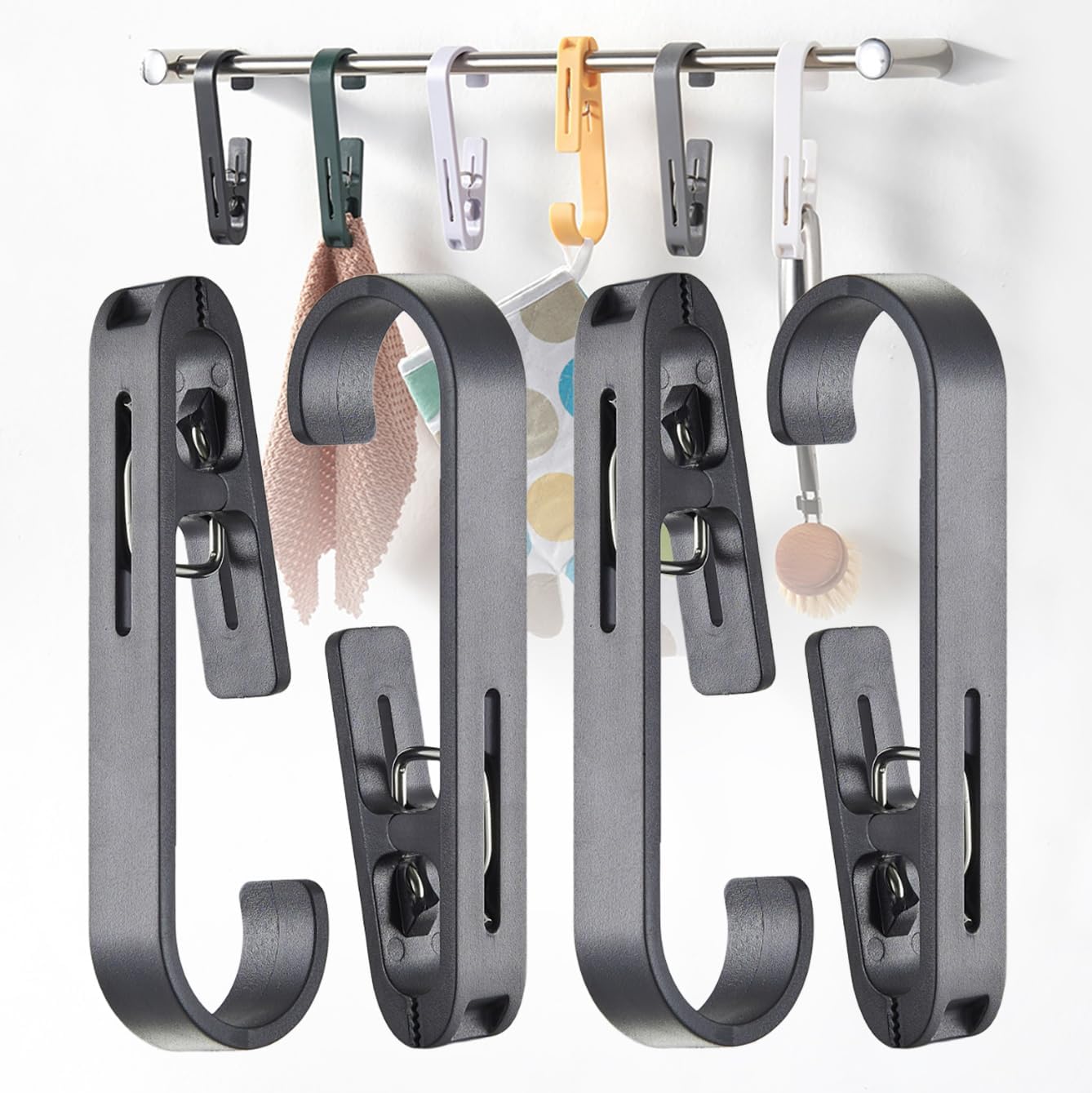 iBetterLife Clothes Pins Heavy Duty Outdoor - 4 Pcs Large Laundry Hook Hangers with Clips Closet