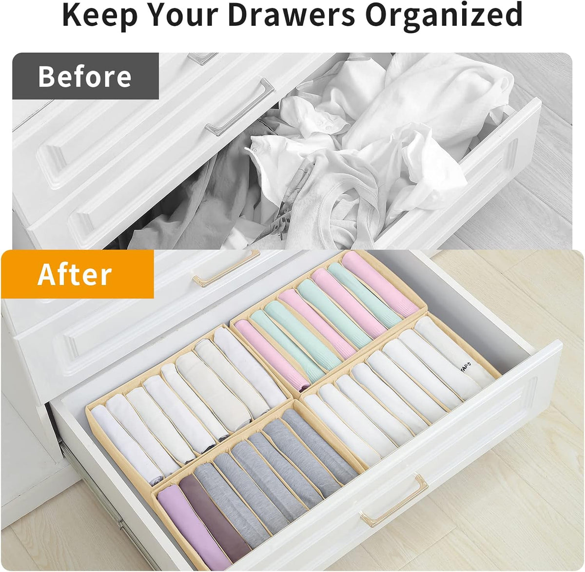 Qozary 4 Pack Drawer Organizers for Clothing, 8 Grids Foldable Closet Organizers and Storage Bins