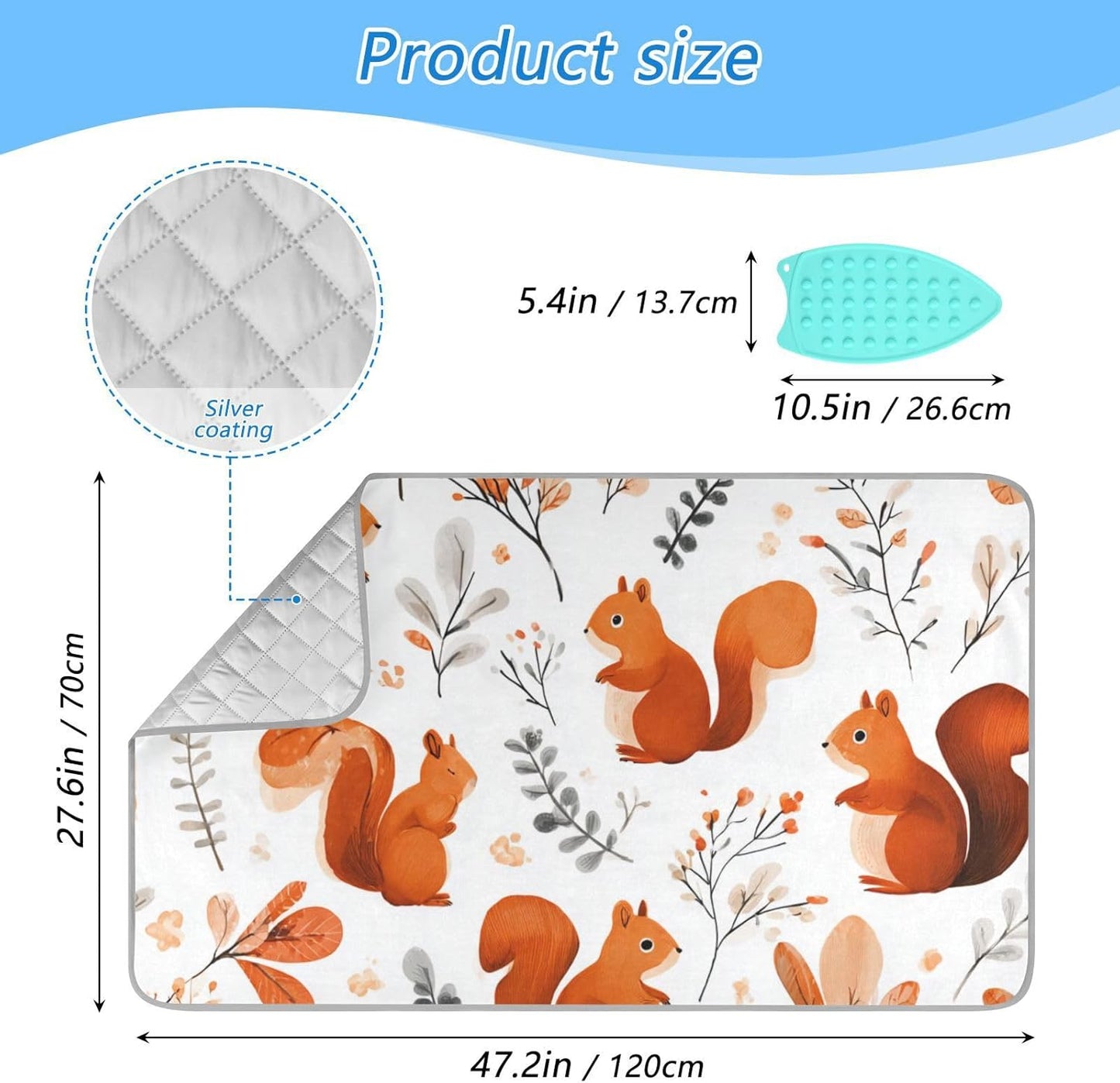 Squirrels and Fall Leaves Ironing Mat for Table top Portable Ironing Pad Blanket for Washer Dryer