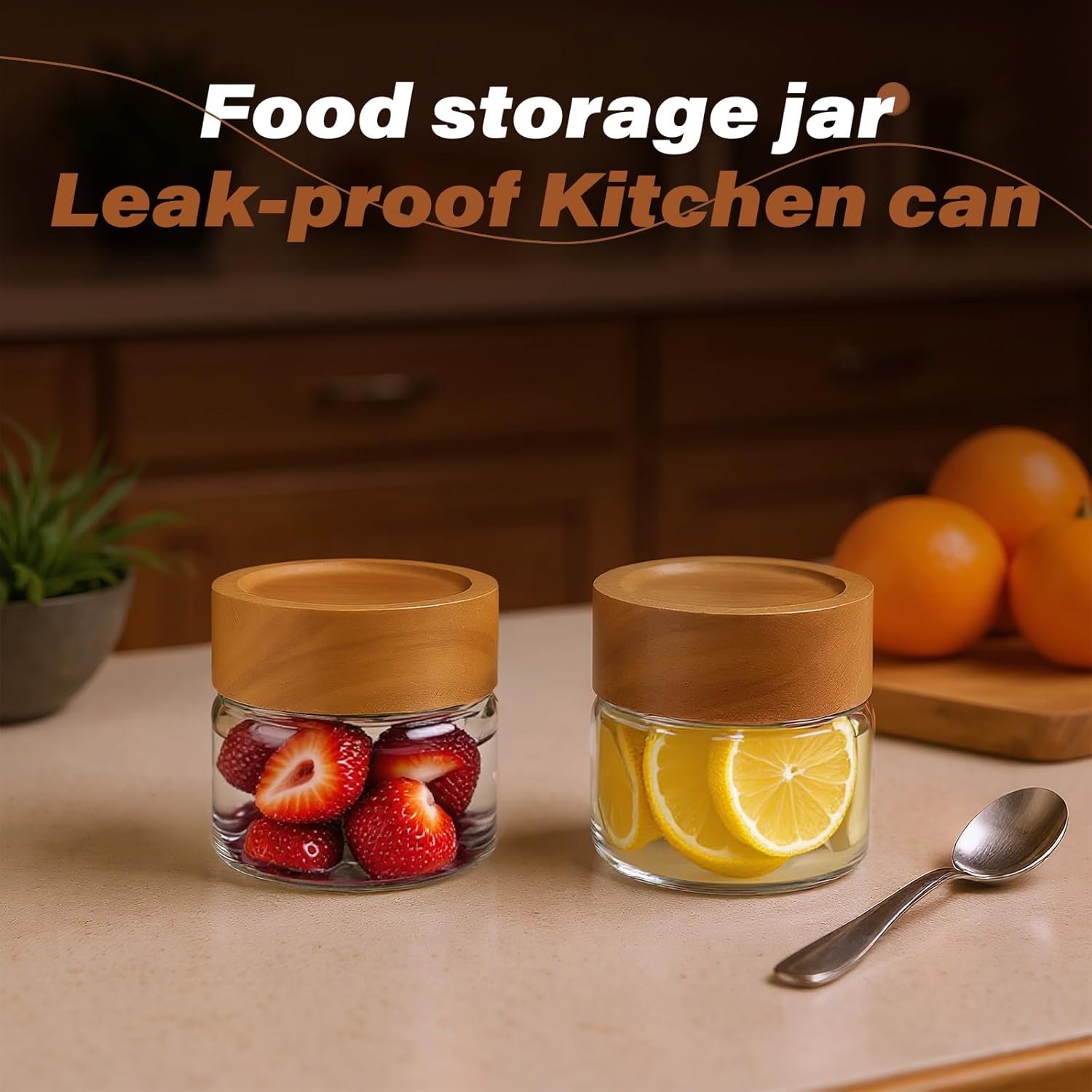 6-Pack 4 oz Stackable Airtight Glass Canisters with Acacia Lids - Small Mason Jars for Overnight