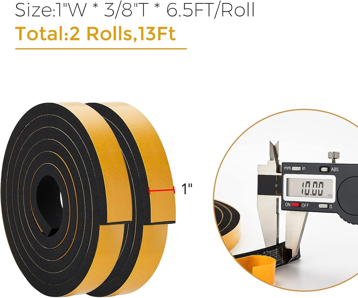 13 Feet Weather Stripping Door Seal, 1" Wide X 3/8" Thick Door Seal Strip High Density Foam Tape