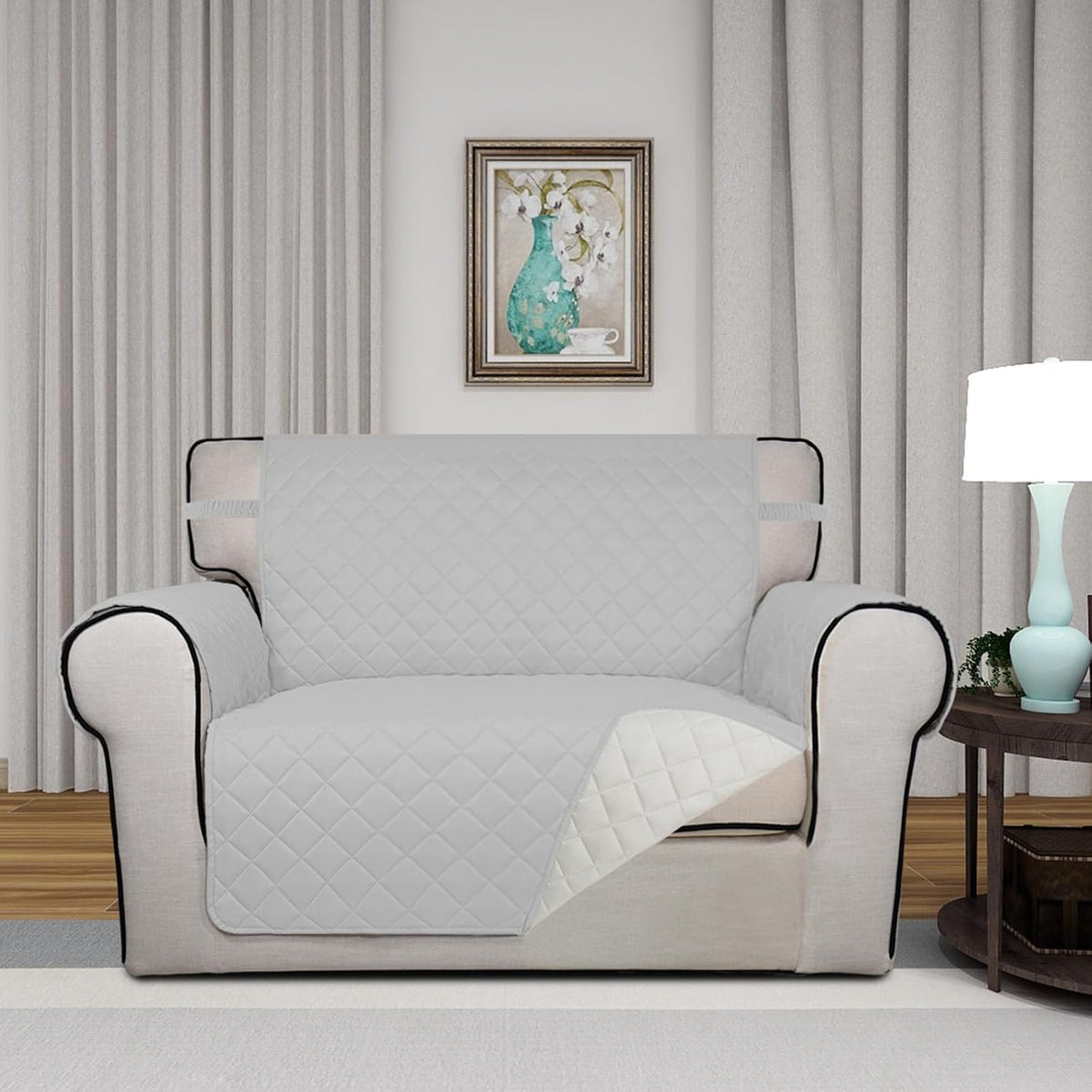 PureFit Reversible Quilted Sofa Cover, Water Resistant Slipcover Furniture Protector, Washable