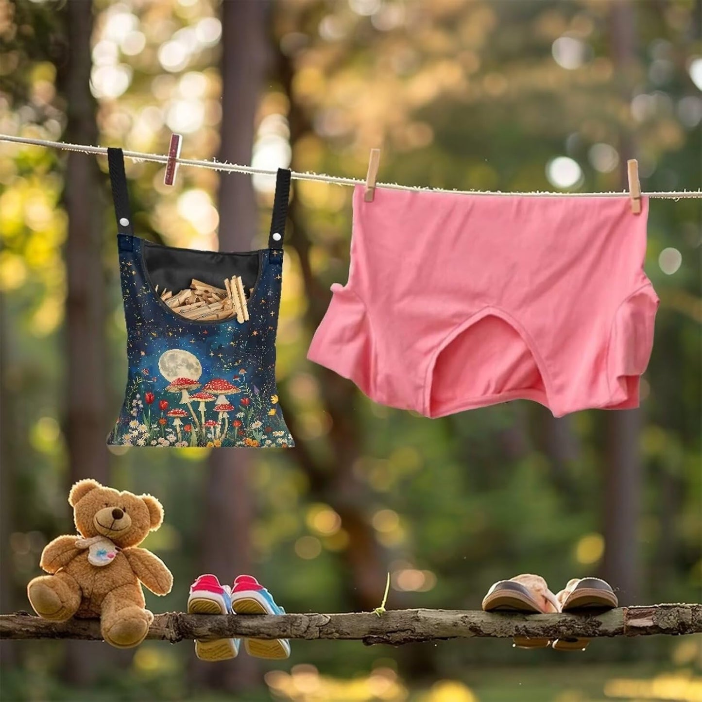 Mushroom Handy Clothespin Bags Moon Space-Saving Clothespin Storage Hanger Bag, Hanging Storage