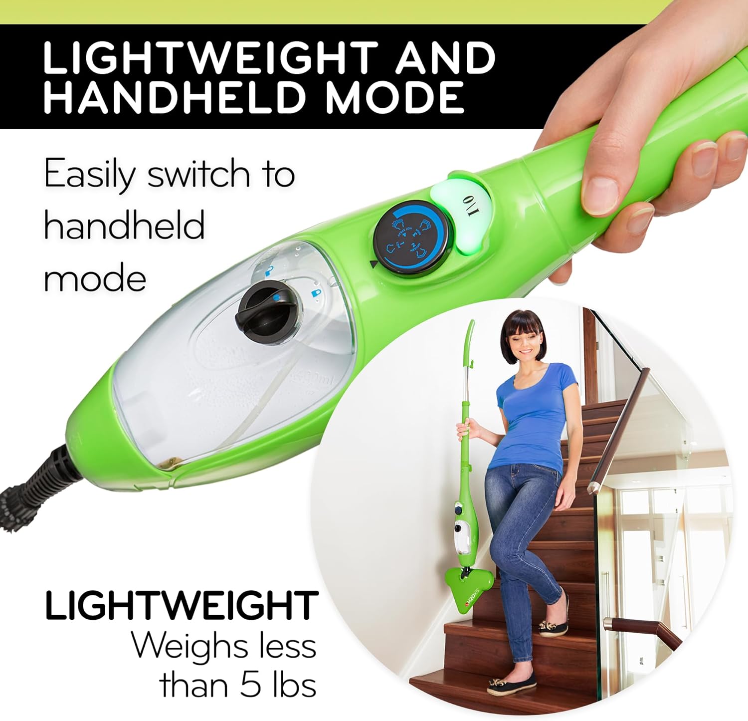 H2O X5 5-in-1 Multi-Purpose Steam Mop, Handheld Steam Cleaner, Adjustable Height, Removable Tank