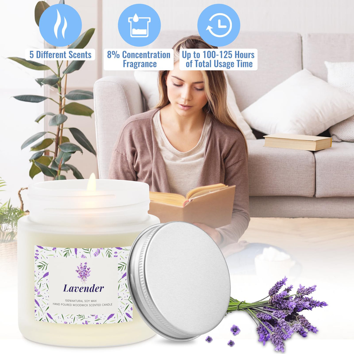 BlissfulOasis Scented Candles, Candles for Women, 5 Pack