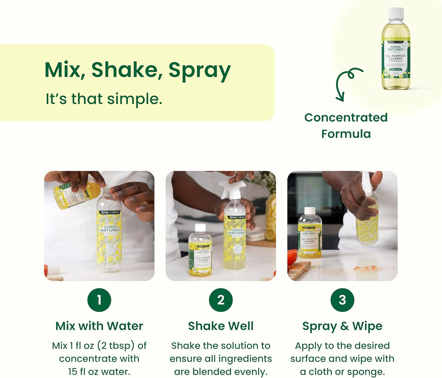 Good Natured Brand All-Purpose Cleaner Concentrate | Multi-Surface Cleaner | Natural Lemon