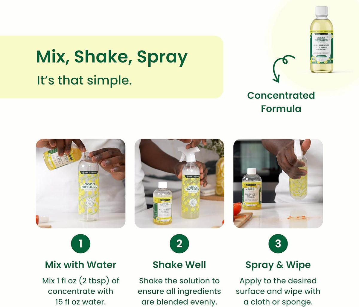 Good Natured Brand All-Purpose Cleaner Concentrate | Multi-Surface Cleaner | Natural Lemon