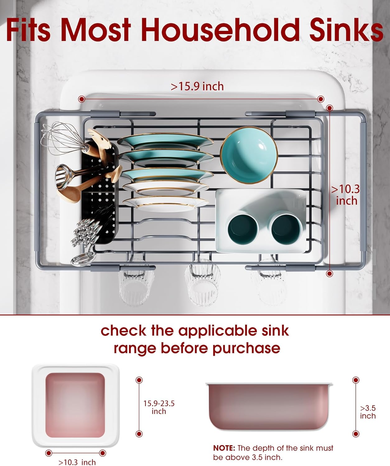 Dish Drying Rack in Sink - Expandable Stainless Steel Dish Rack Over The Sink, Kitchen Sink Drain