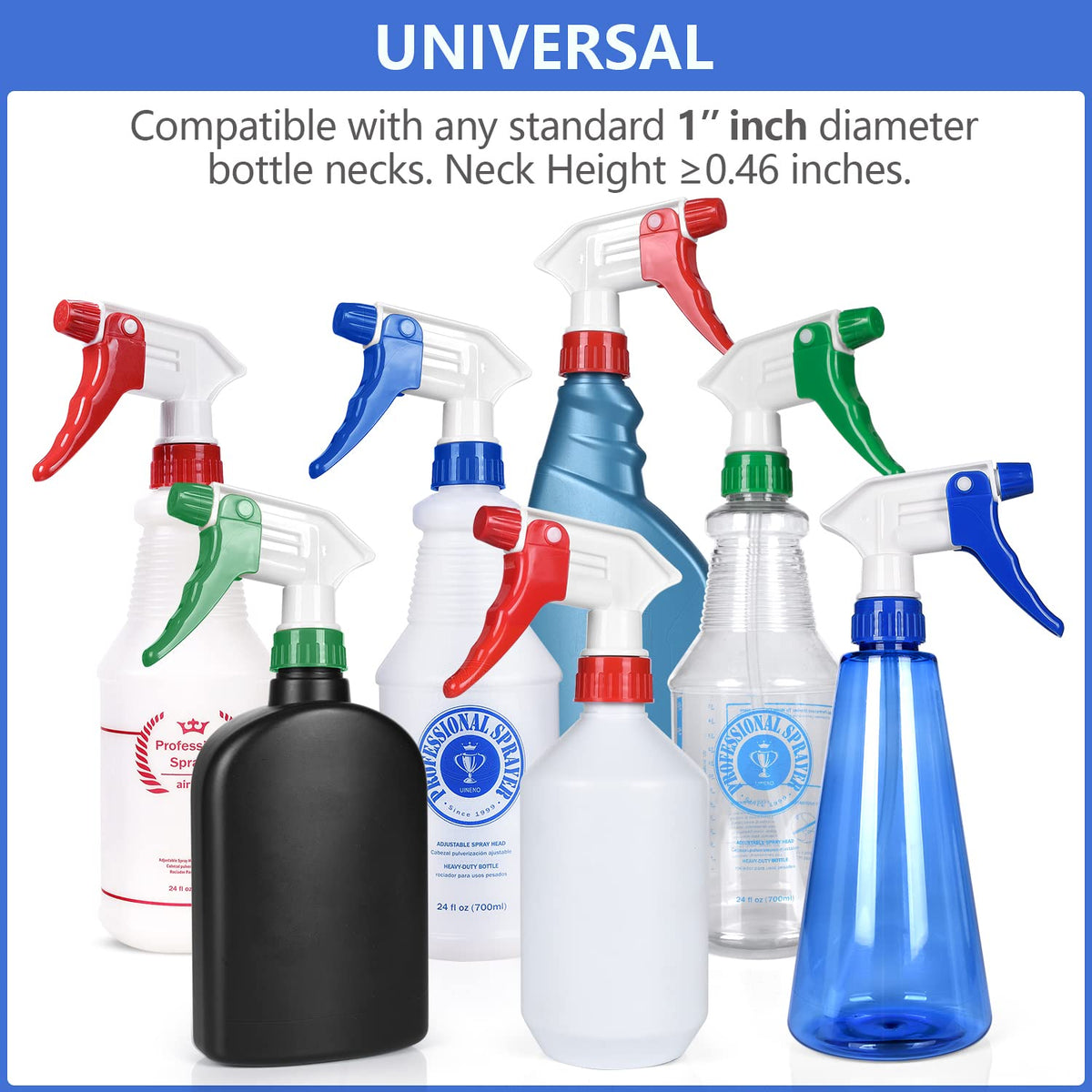 6 Pack Universal Spray Bottle Replacement Nozzle, Mist & Stream Trigger Sprayer for 16oz 24oz 32oz