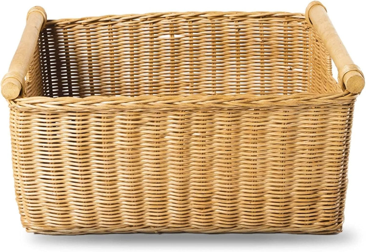 The Basket Lady Pole Handle Wicker Storage Basket, Extra Large, 20 in L x 16 in W x 10 in H