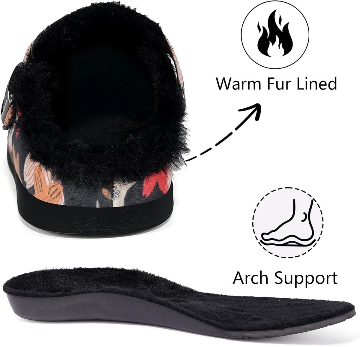 Fur Lined Clogs for Women Men Suede Winter Slippers Arch Support Slip on Mules Potato Shoes with