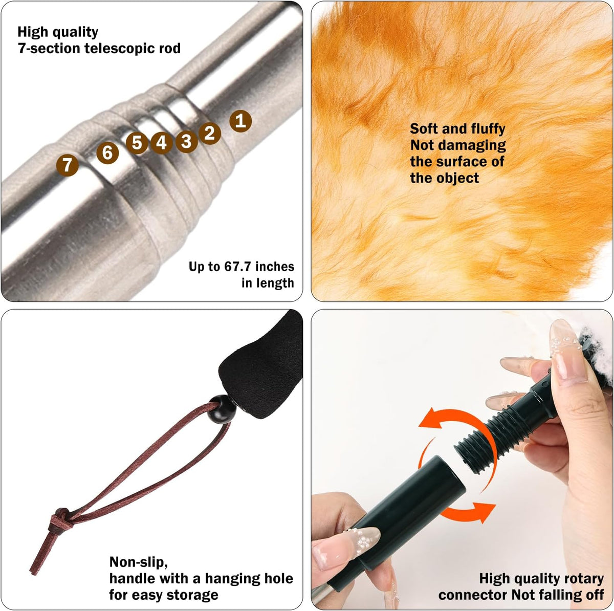 Lambswool Extendable Duster,67.7Inch Telescoping Feather Dusters with Stainless Steel Extension