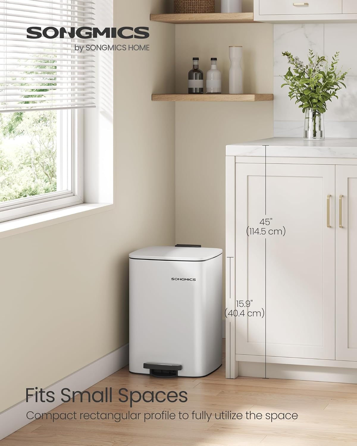 SONGMICS Kitchen Trash Can, 5.2-Gallon (20 L) Trash Bin, Stainless Steel Garbage Can, with Inner