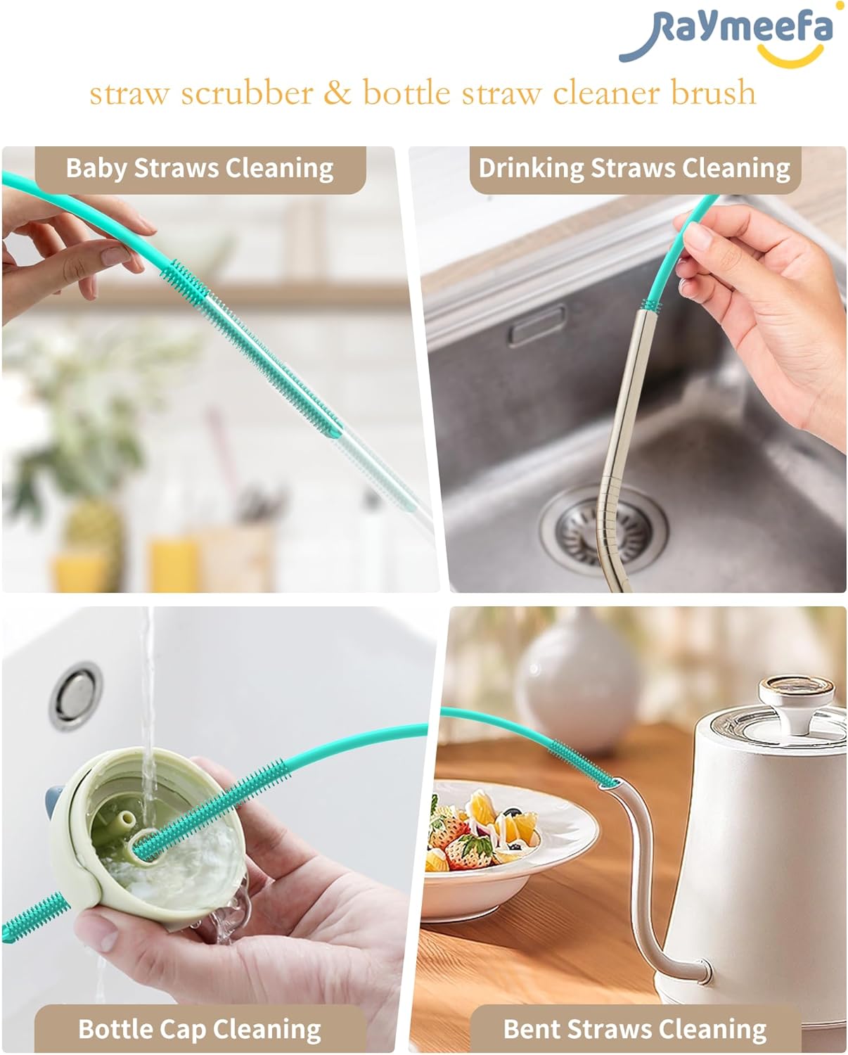 Extra Long Straw Cleaner Brush,Reusable and Soft Silicone Straw Cleaning Brush to Clean