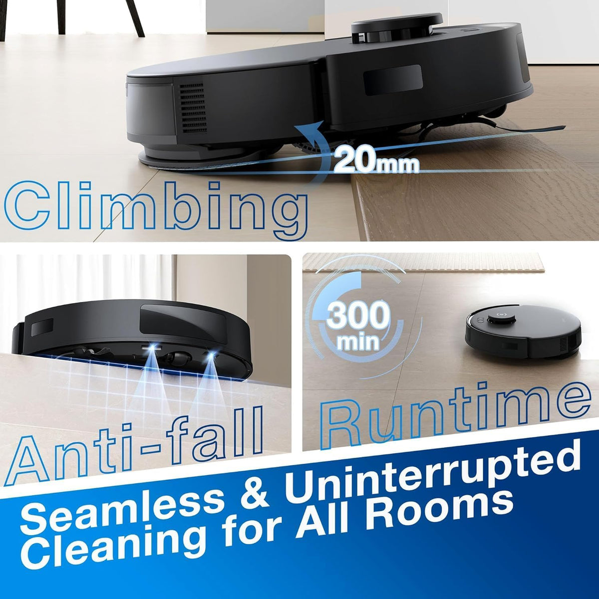 ECOVACS DEEBOT N20 Robot Vacuum Cleaner and Mop,8000Pa Strong Suction, ZeroTangle Brush, 300