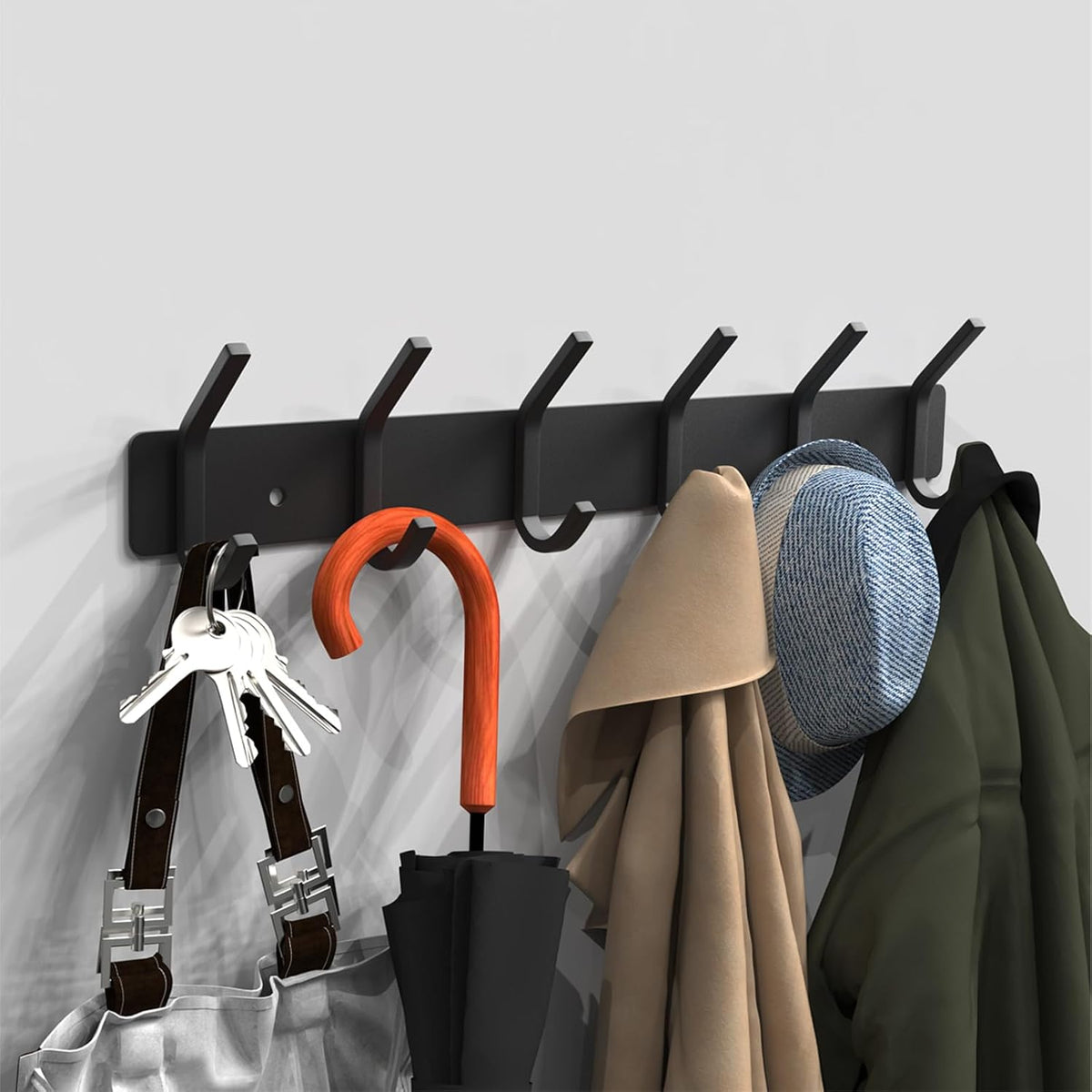 VAEHOLD Wall Hooks Coat Hooks Wall Mounted, Coat Rack with 6 Double Hooks for Hanging Towel Hat