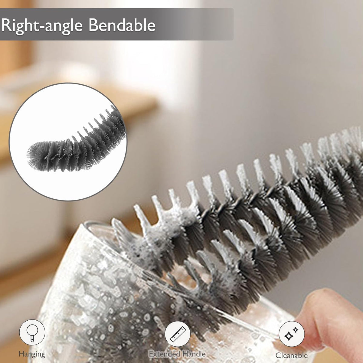 2-Pack 16 inches Long Handle Bottle Cleaning Brushes - Ideal for Coffee Glasses, Pots, Milk Cups