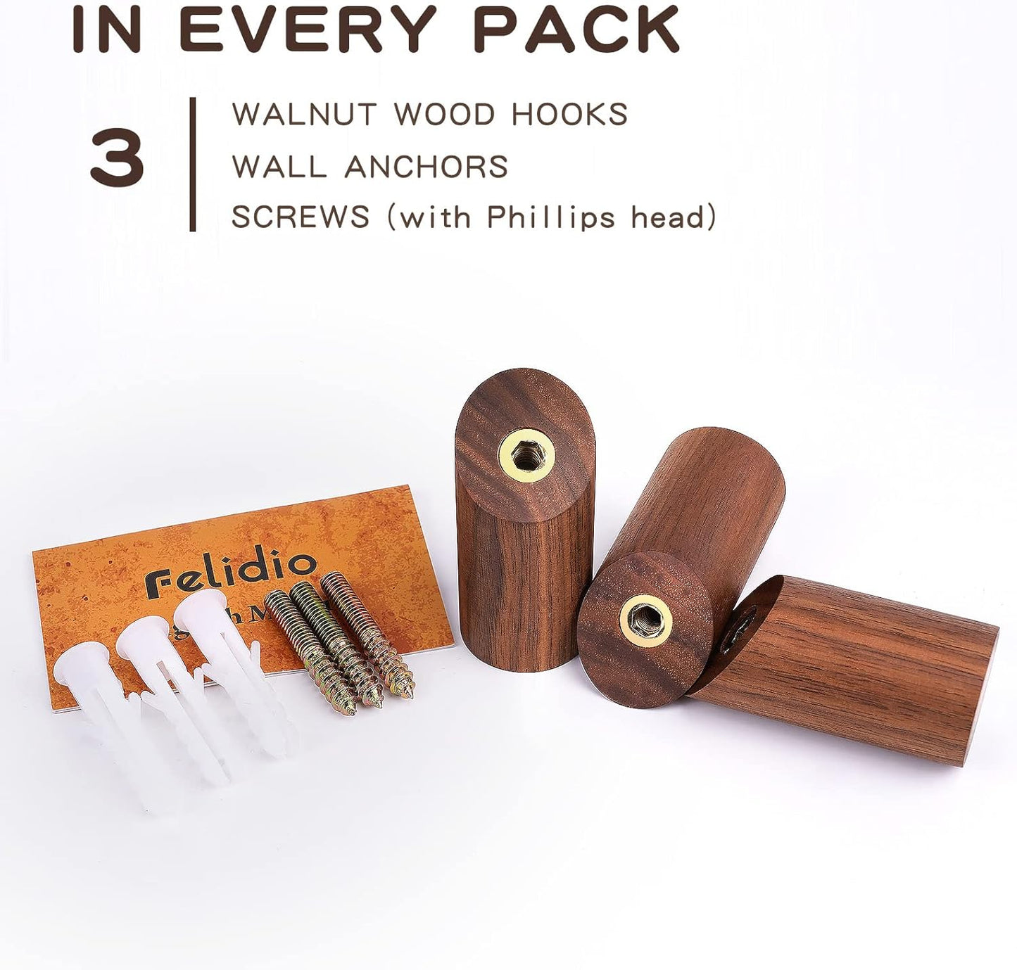 Wood Hooks, 3 Pack Wall Hooks Heavy Duty Rustic Coat Hooks Wall Mounted, Decorative Hooks for