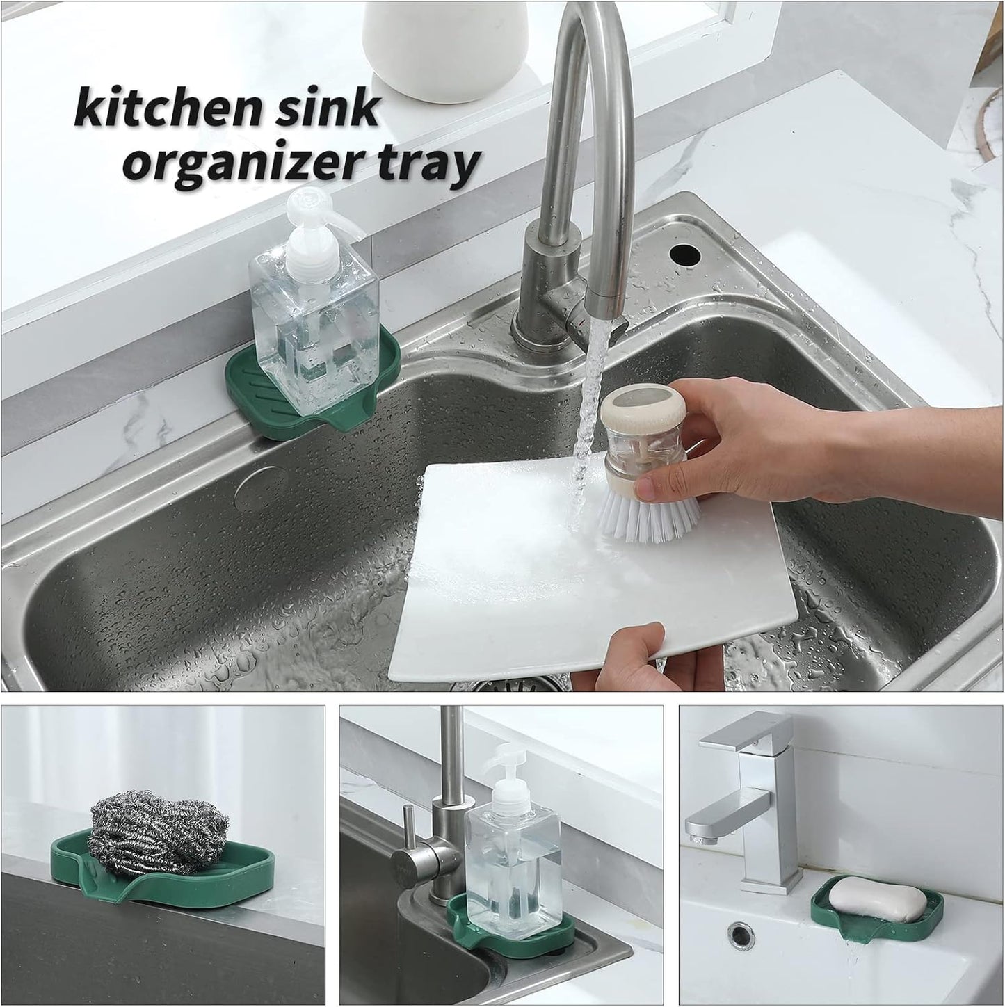 Silicone Bathroom Soap Dishes with Drain Spout-Bathroom and Kitchen Sink Organizer,Sponge