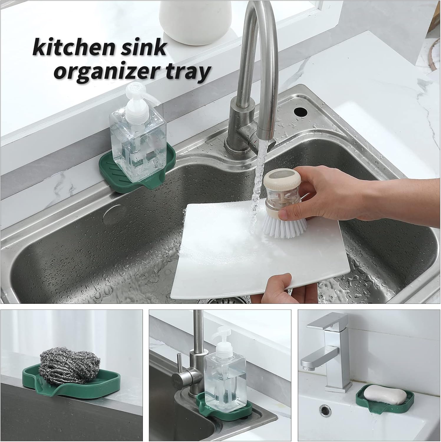 Silicone Bathroom Soap Dishes with Drain Spout-Bathroom and Kitchen Sink Organizer,Sponge