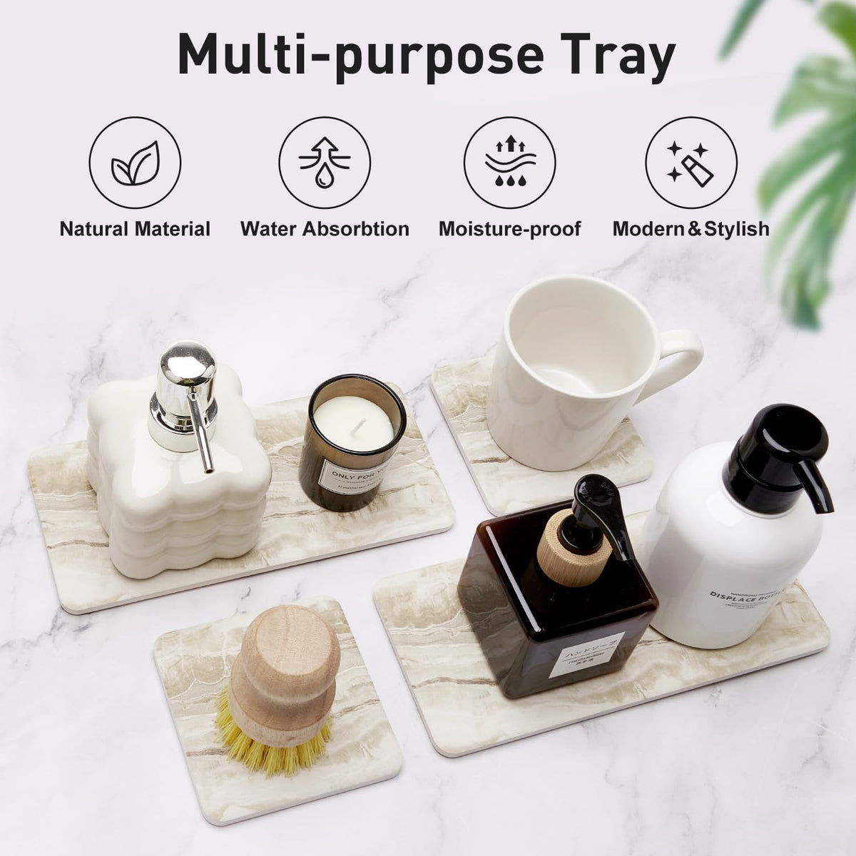 Set of 4 Drying Stone for Kitchen Counter Soap Tray Ceramic Bathroom Sink Trays Hand Soap Dish
