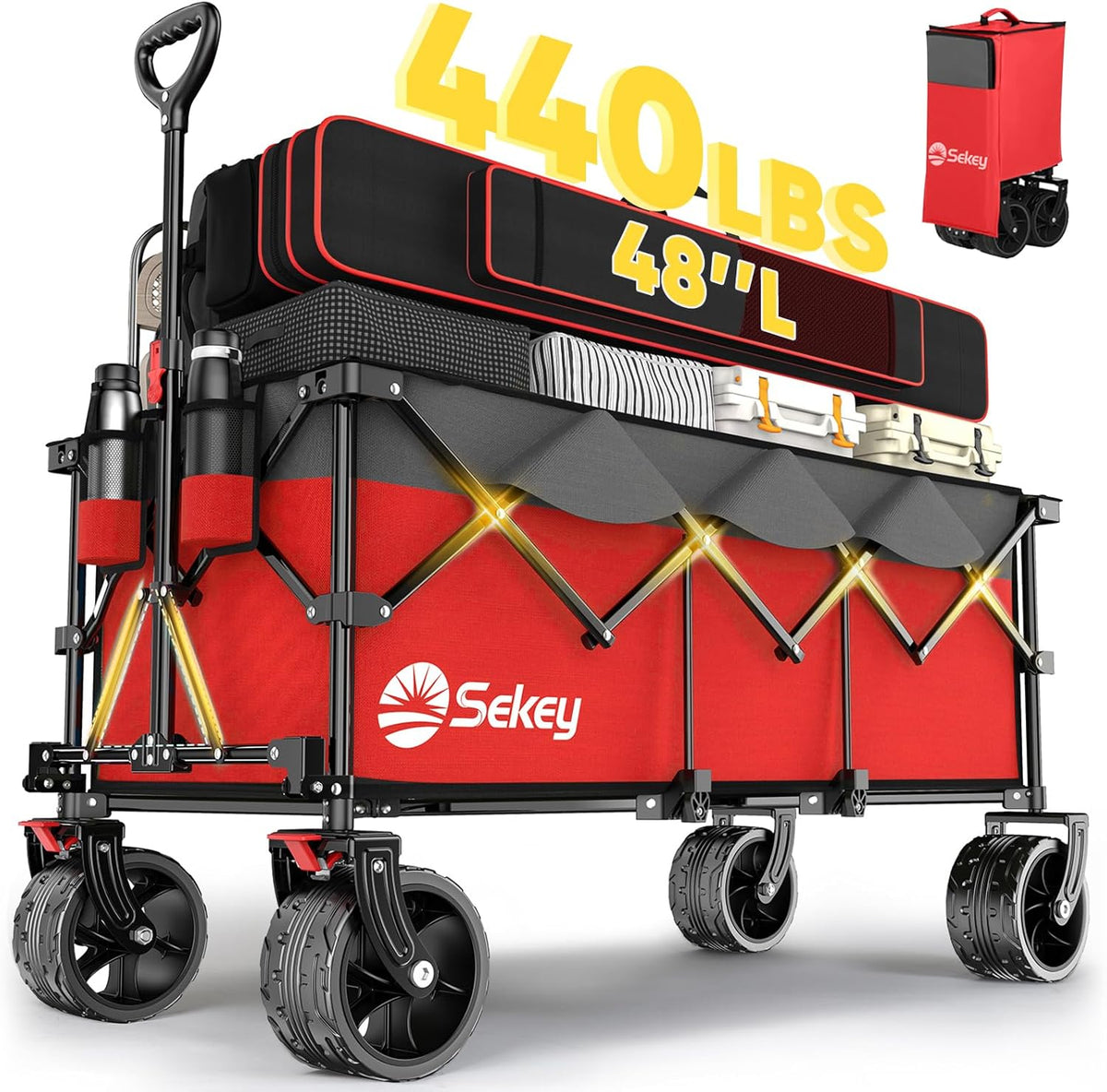 Sekey 48''L Collapsible Foldable Extended Wagon with 440lbs Weight Capacity, Heavy Duty 300L
