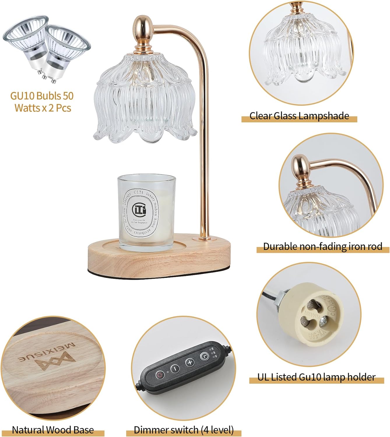 Candle Warmer Lamp with Timer and Dimmer,Electric Gold Light Gifts for Women Melt Wax Warmer Lamp