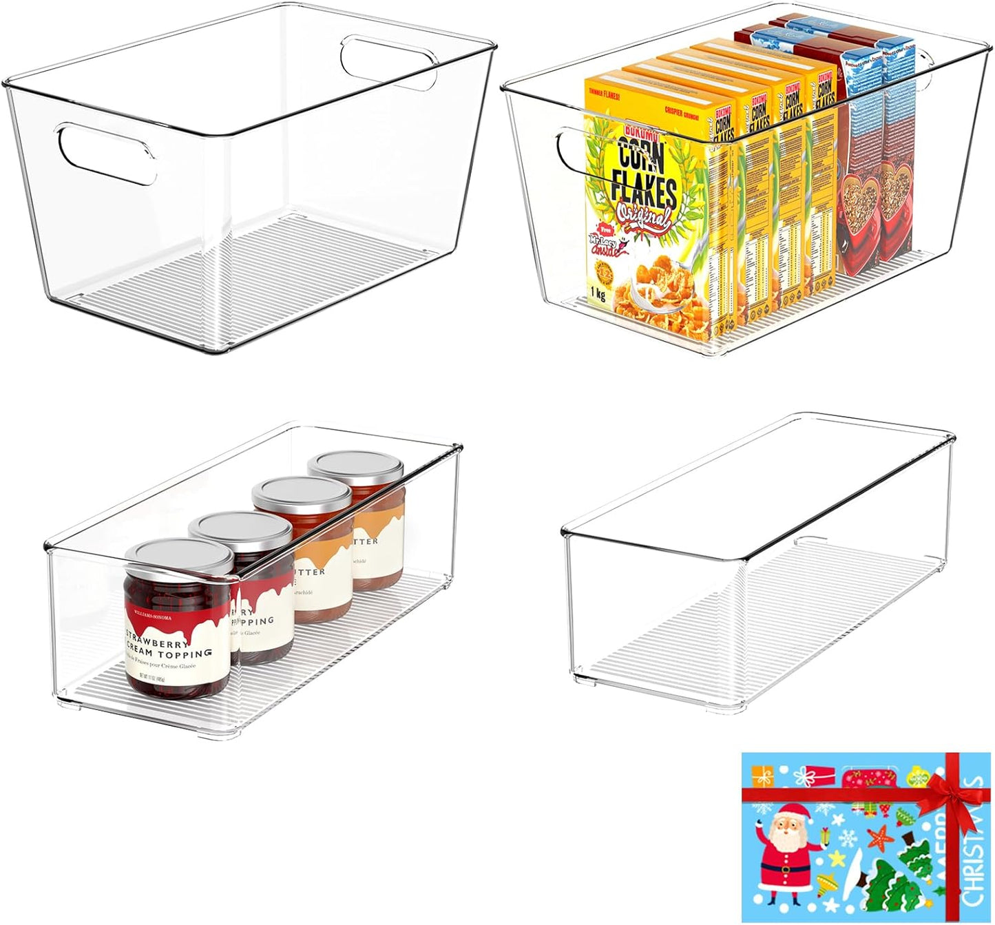 Set of 4 Clear Plastic Storage Bins, 2 Large +2 Small Pantry Organizers and Storage Containers for