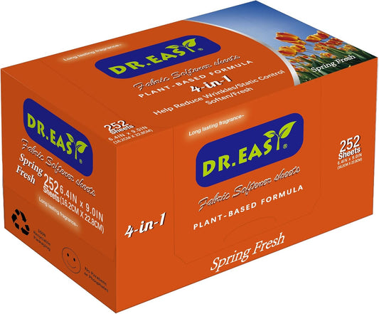 DR.EASY Dryer Sheets Plant Based Formula 252 Ct Fabric Softener sheets for Laundry Spring Fresh