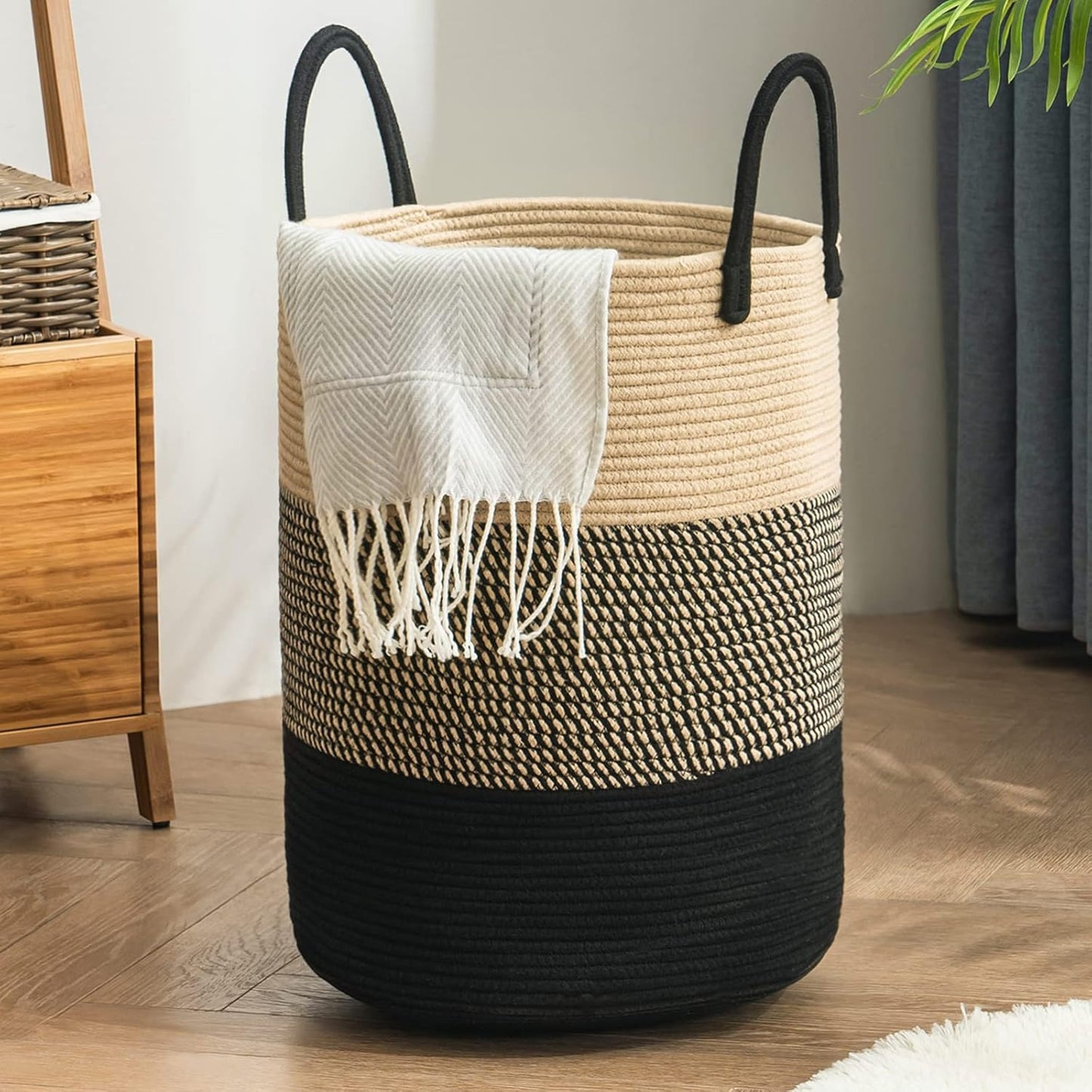 YOUDENOVA Woven Rope Laundry Hamper Basket, 100L Tall Laundry Basket, Baby Nursery Hamper for