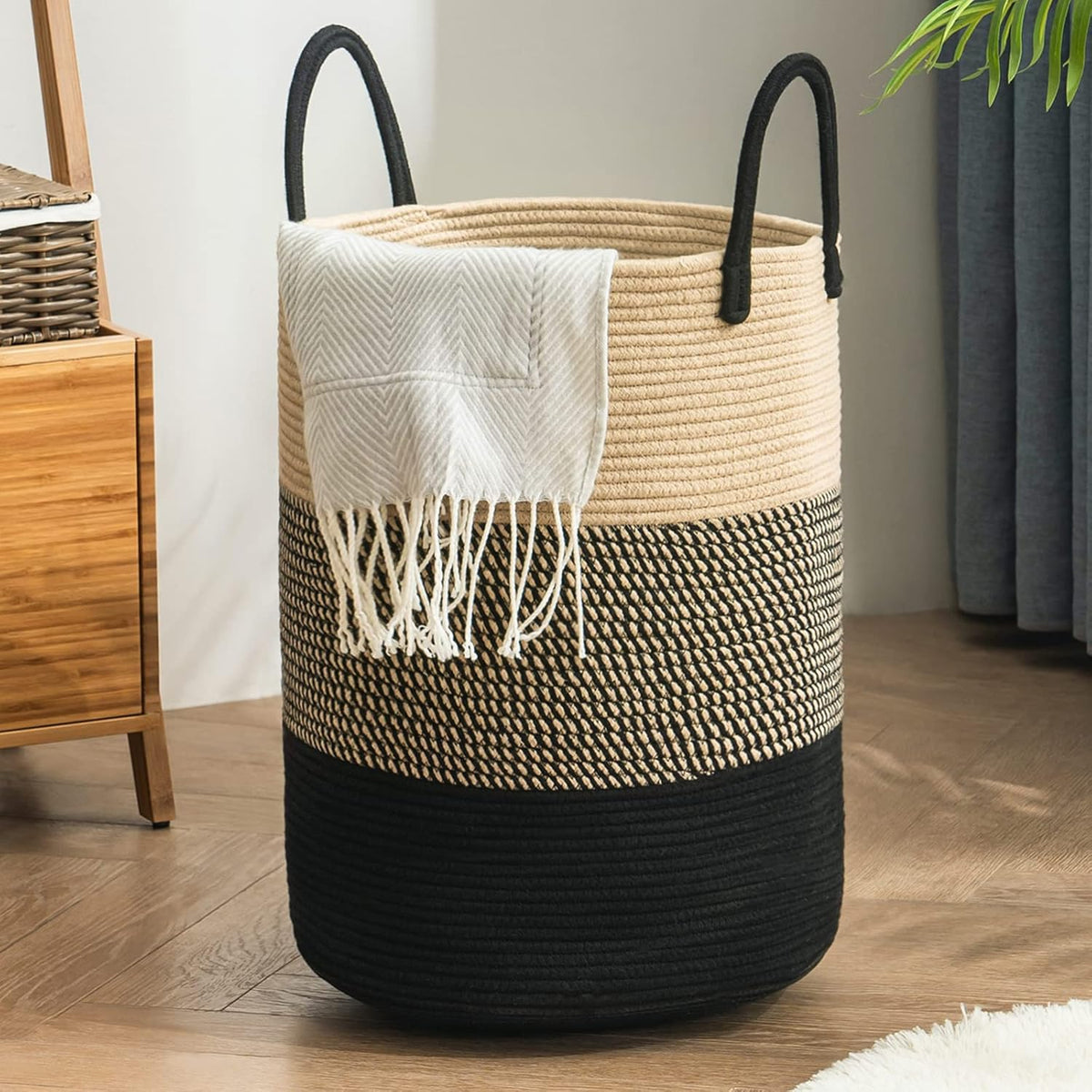 YOUDENOVA Woven Rope Laundry Hamper Basket, 100L Tall Laundry Basket, Baby Nursery Hamper for
