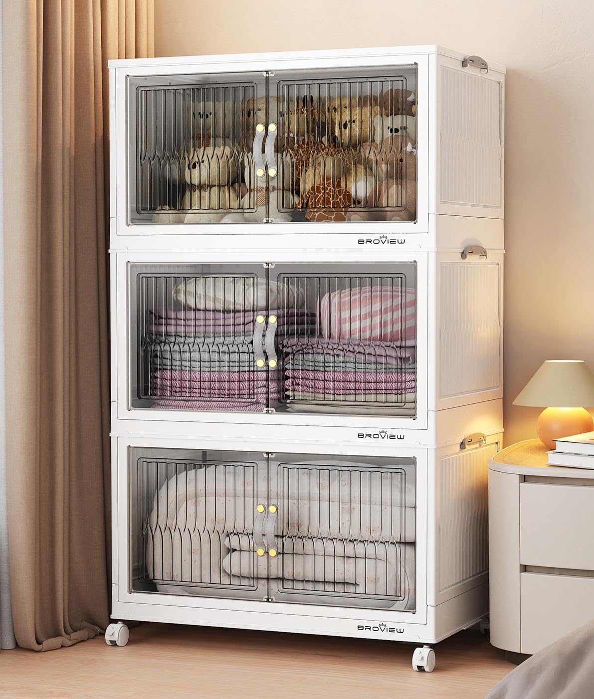 BROVIEW 240Qt Stackable Storage Bins with Lid, Extra Large Closet Organizer Collapsible Drawer