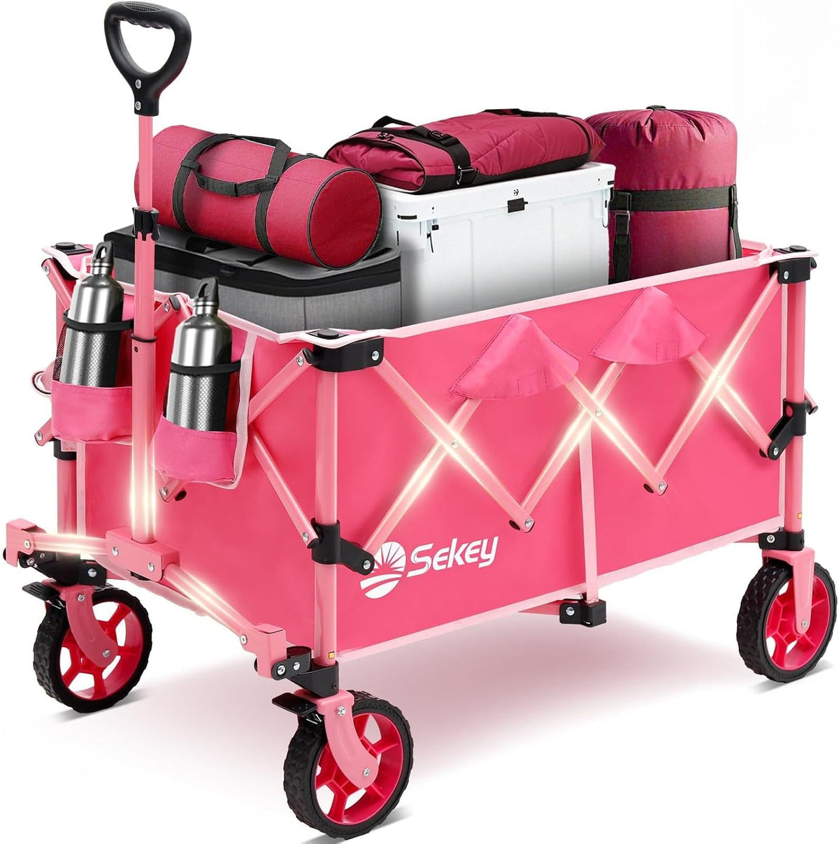 Sekey Pink Collapsible Foldable Wagon with 330lbs Weight Capacity, Heavy Duty Folding Wagon Cart