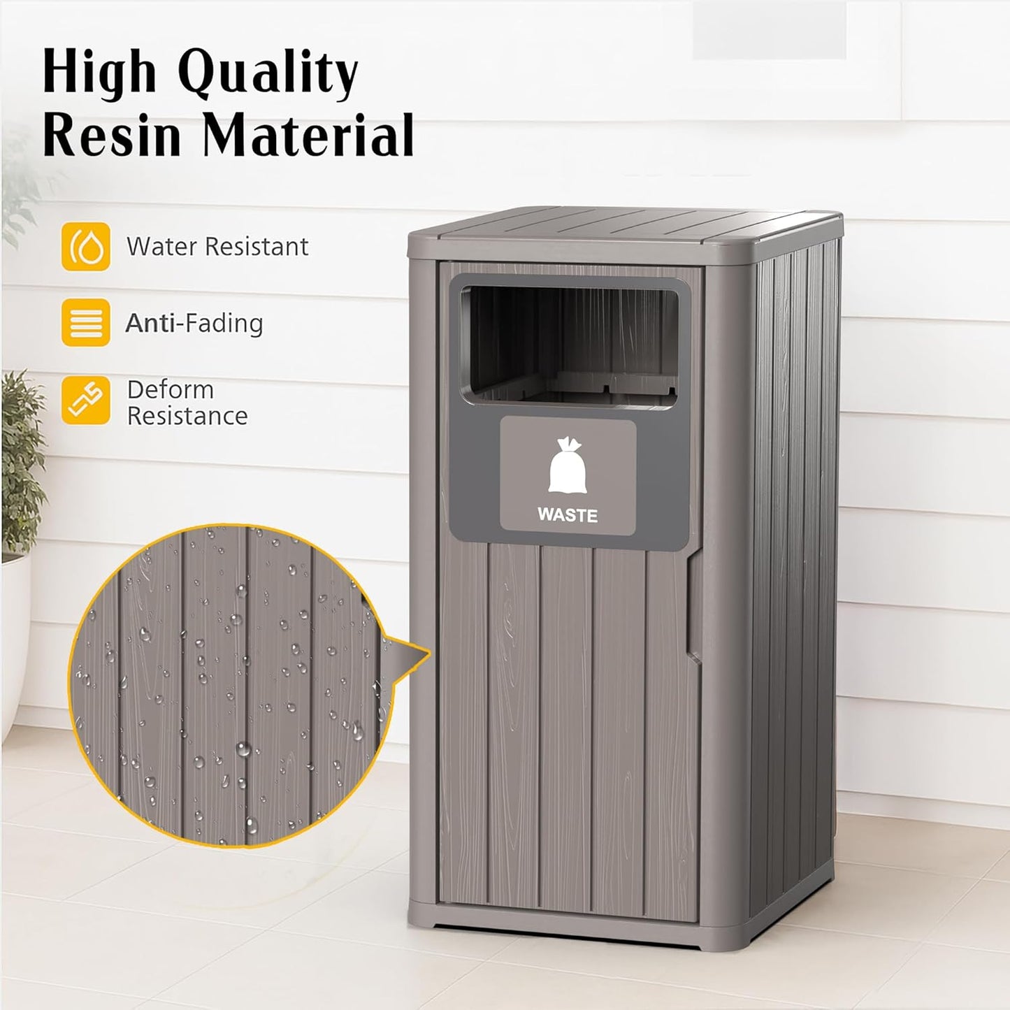 ROJIK 35" Tall Outdoor Trash Can,Weatherproof Resin Garbage Indoor Durable Lightweight,Suitable for