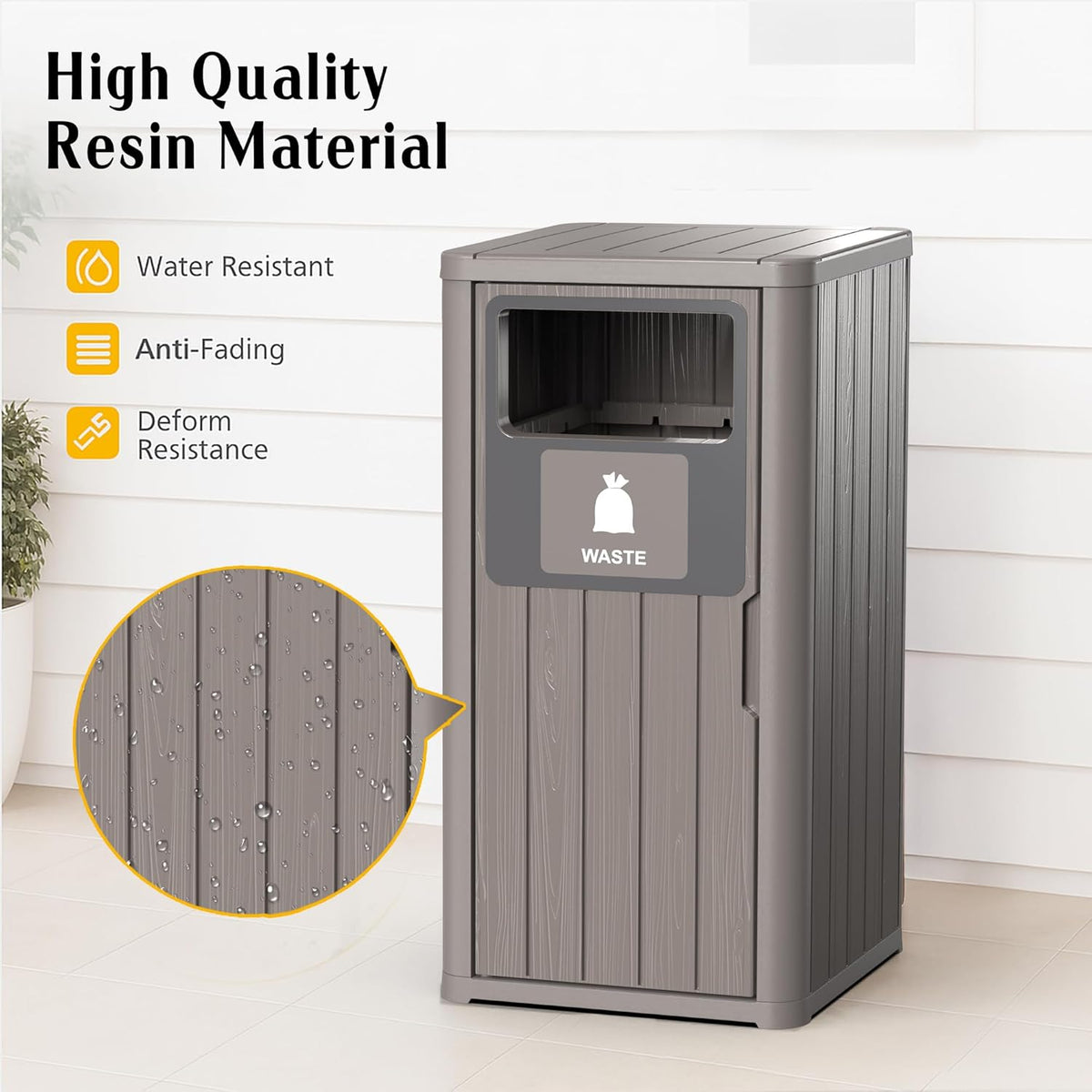 ROJIK 35" Tall Outdoor Trash Can,Weatherproof Resin Garbage Indoor Durable Lightweight,Suitable for