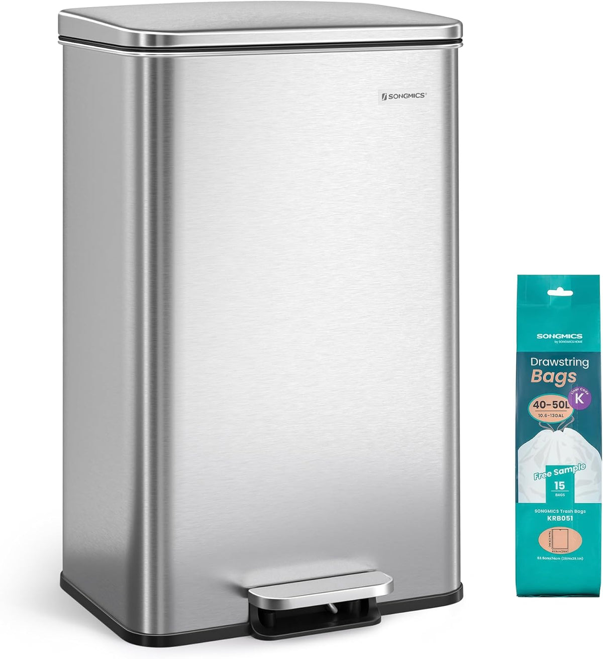 SONGMICS Kitchen Trash Can, 10.5 Gallon (40 L) Garbage Can, Large Step Trash Bin with Lid