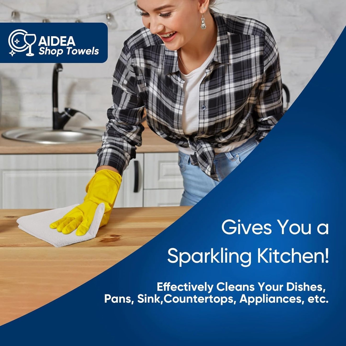 AIDEA Microfiber Cleaning Cloth White-100PK, Absorbent Cleaning Rags, Commercial Shop Rags