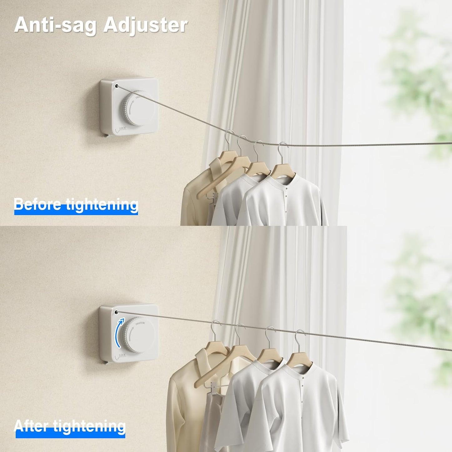 Retractable Clothesline Indoor, Non-Sagging Outdoor Clothes Line Retracting Heavy Duty Clothes