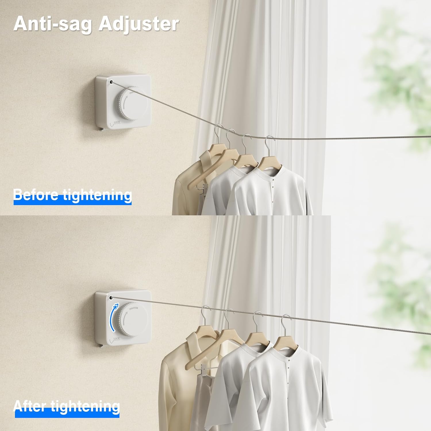 Retractable Clothesline Indoor, Non-Sagging Outdoor Clothes Line Retracting Heavy Duty Clothes