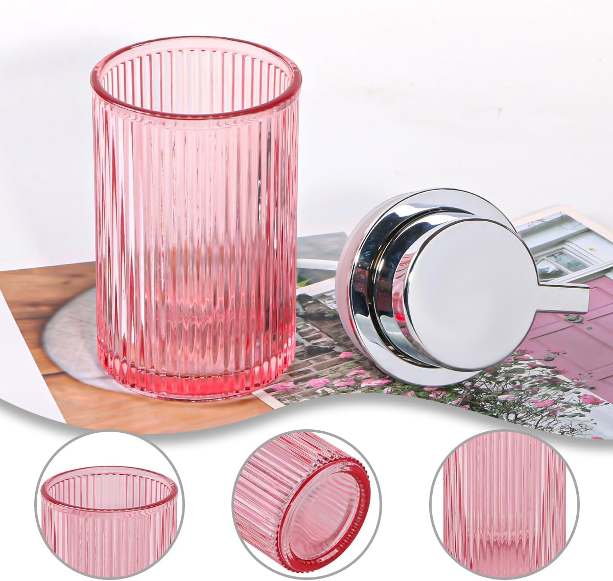 Pink Foaming Soap Dispenser, 12 Oz Glass Foaming Hand Soap Dispenser with Silver Pump, Bathroom