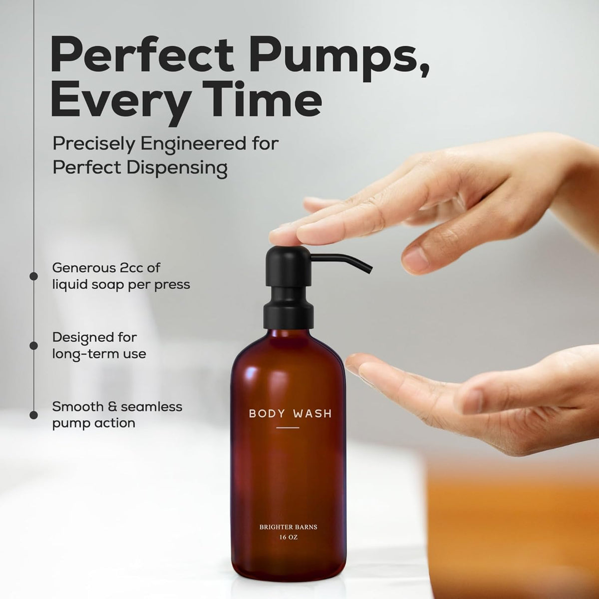 Amber Shampoo and Conditioner Dispenser Set by Brighter Barns - Body Wash and Shampoo Bottles with
