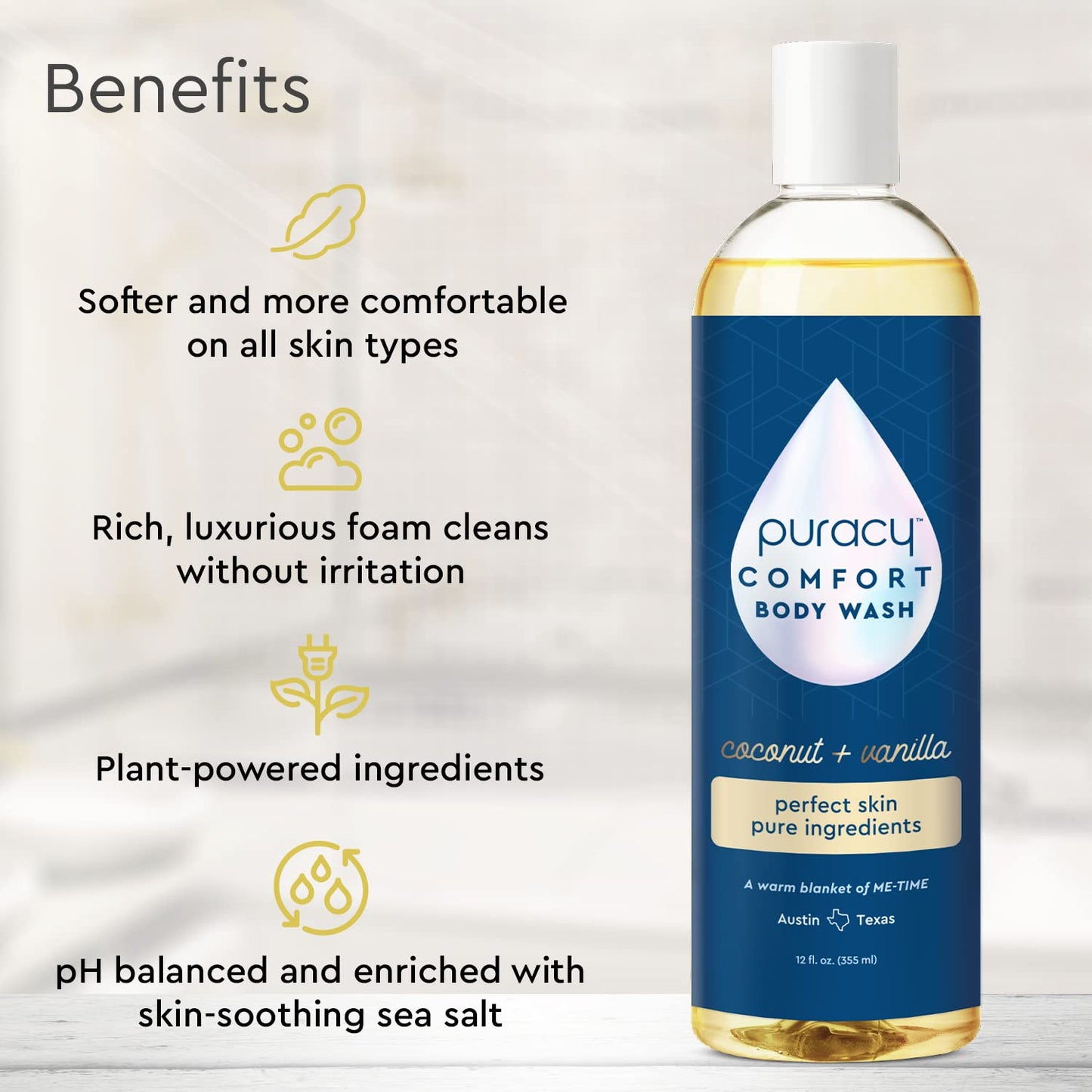 Puracy Body Wash, Natural Body Wash, 98.6% Pure Plant Ingredients, Moisturizing Shower Gel for