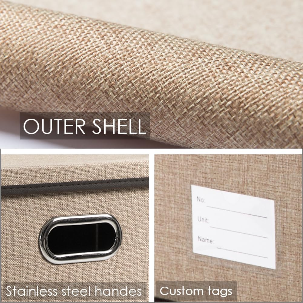 PRANDOM Storage Bins with Lids [3-Pack] Jute Fabric Foldable Storage Boxes Organizer Containers