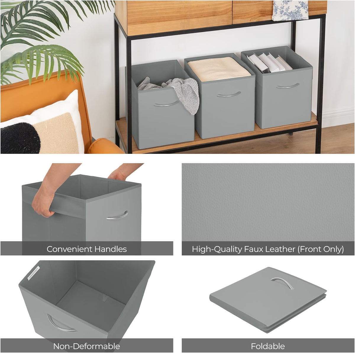 StorageWorks Gray Storage Cubes, 11 Inch Cube Storage Bins with Handle, Cube Storage Organizer Bins