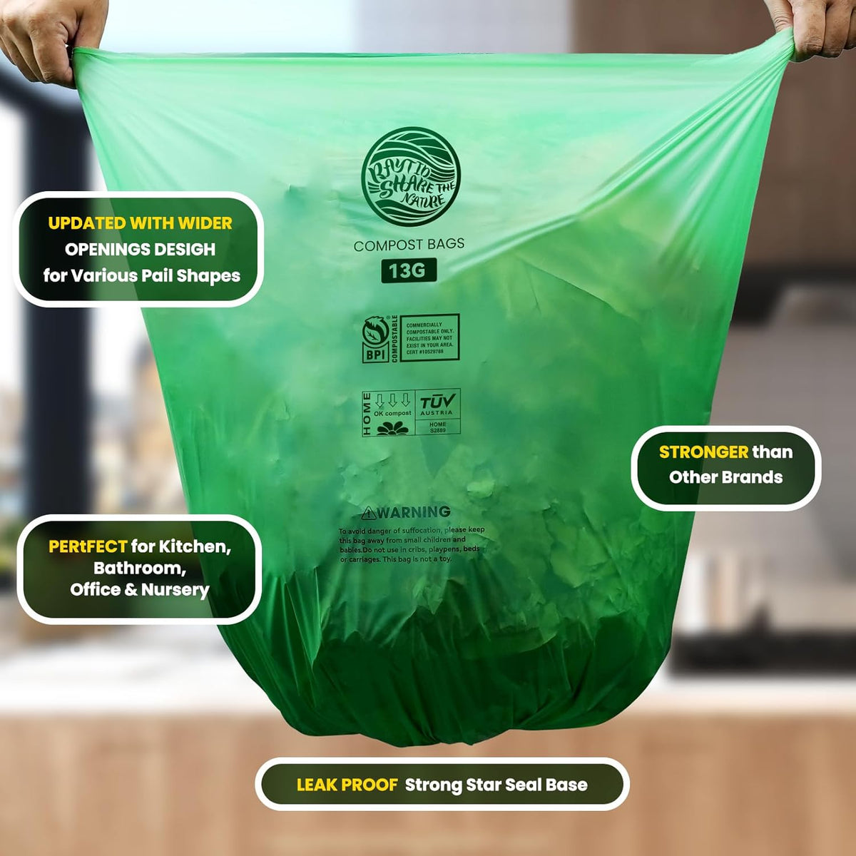 Trash bags 13+ gallon tall kitchen,Compostable Trash Lawn & Leaf Yard Waste Bags,Kitchen Compost