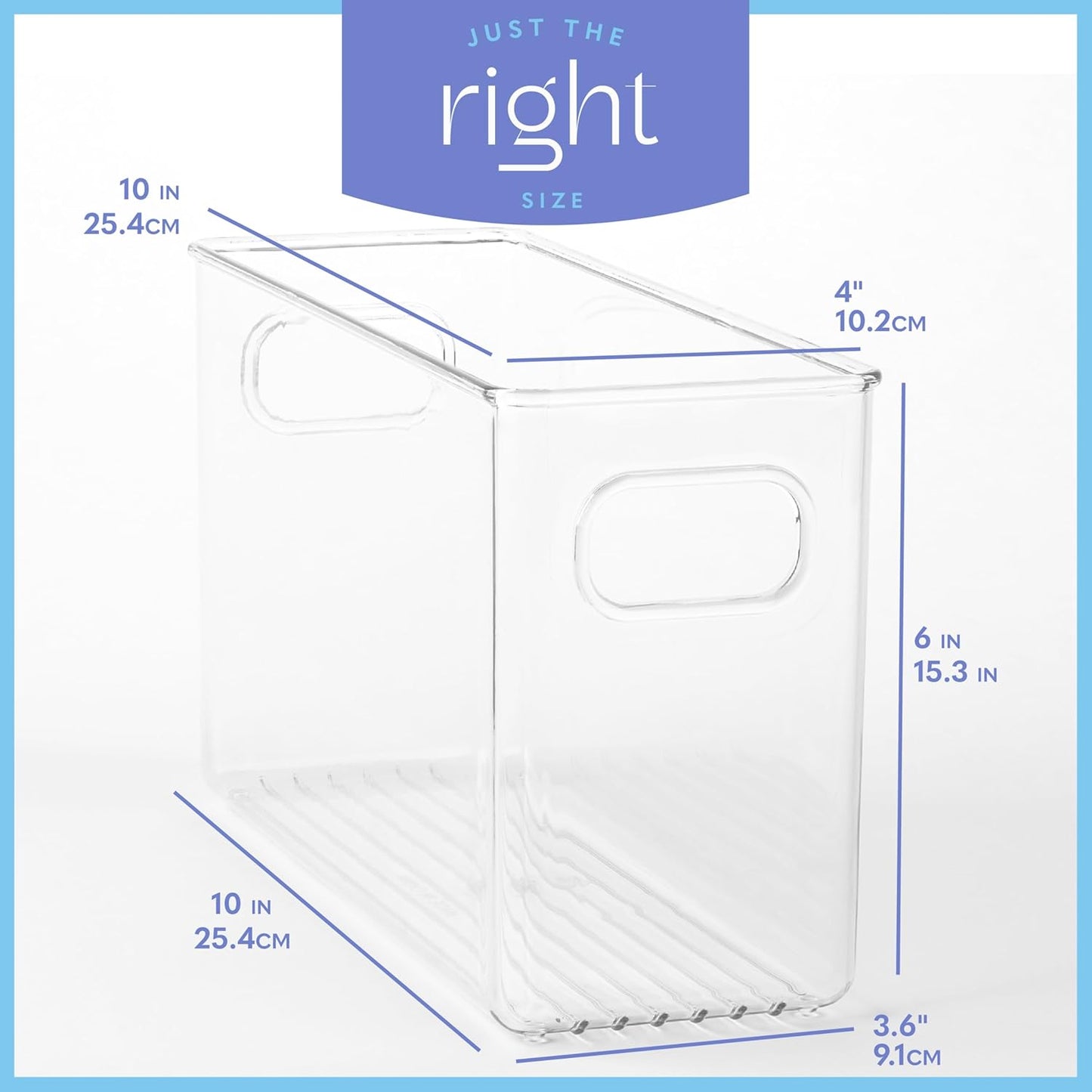 Plastic Food Storage 6 Pack Clear Container Bin with Handles for Organizing Kitchen, Pantry