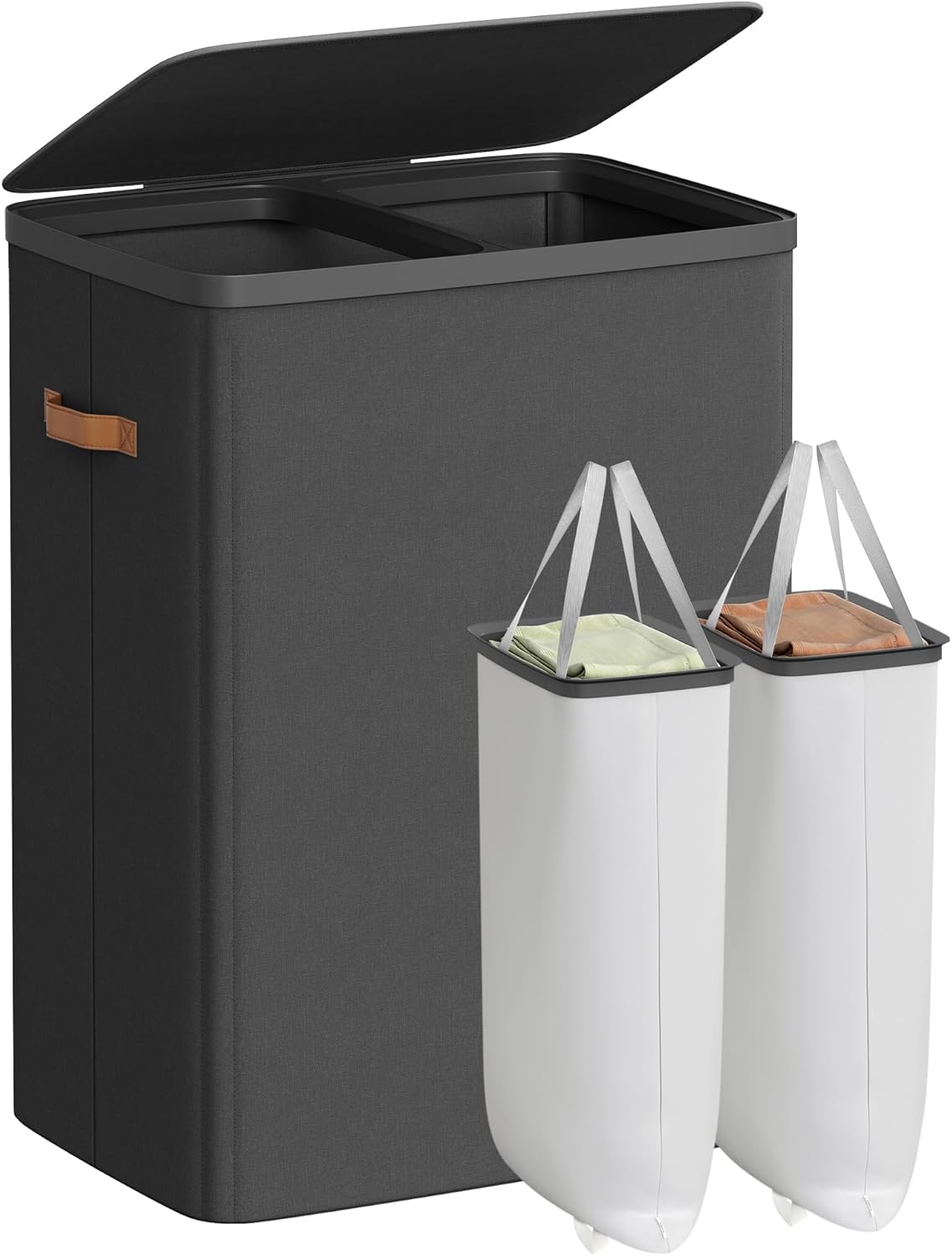 SONGMICS Laundry Basket, 44.9 Gal. Laundry Hamper, 2 Compartments, Easy Assembly, with Lid and