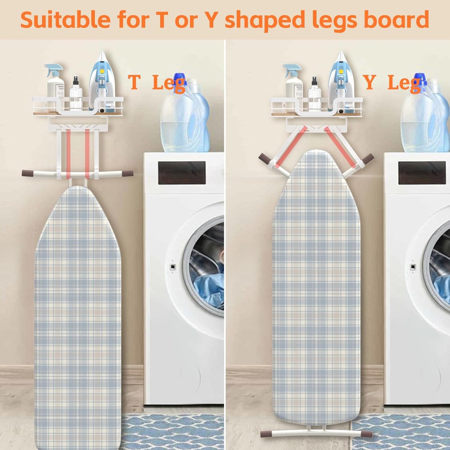 Ironing Board Holder Wall Mount, Laundry Room Organization Storage, White, T&V Shaped Space Saving