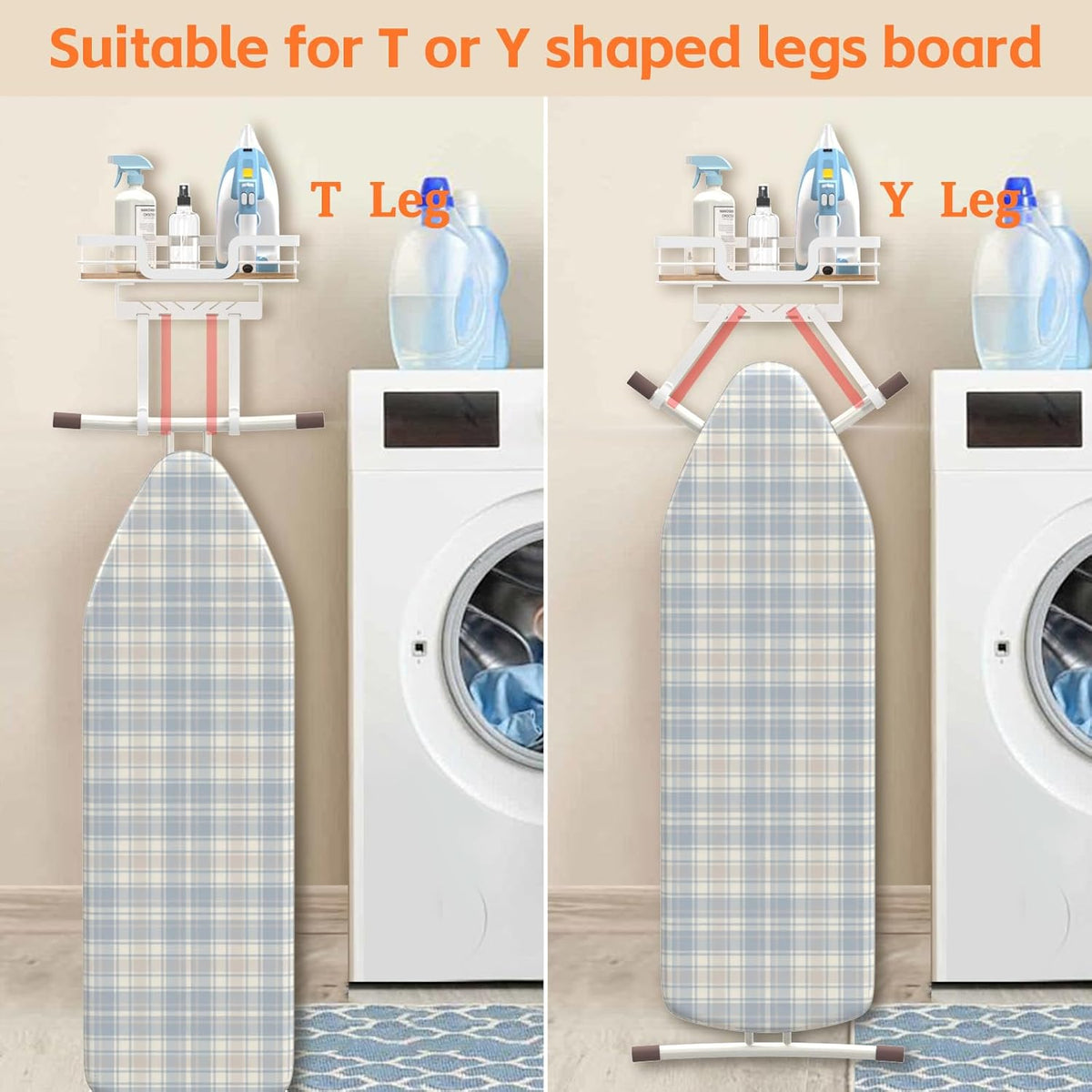 Ironing Board Holder Wall Mount, Laundry Room Organization Storage, White, T&V Shaped Space Saving